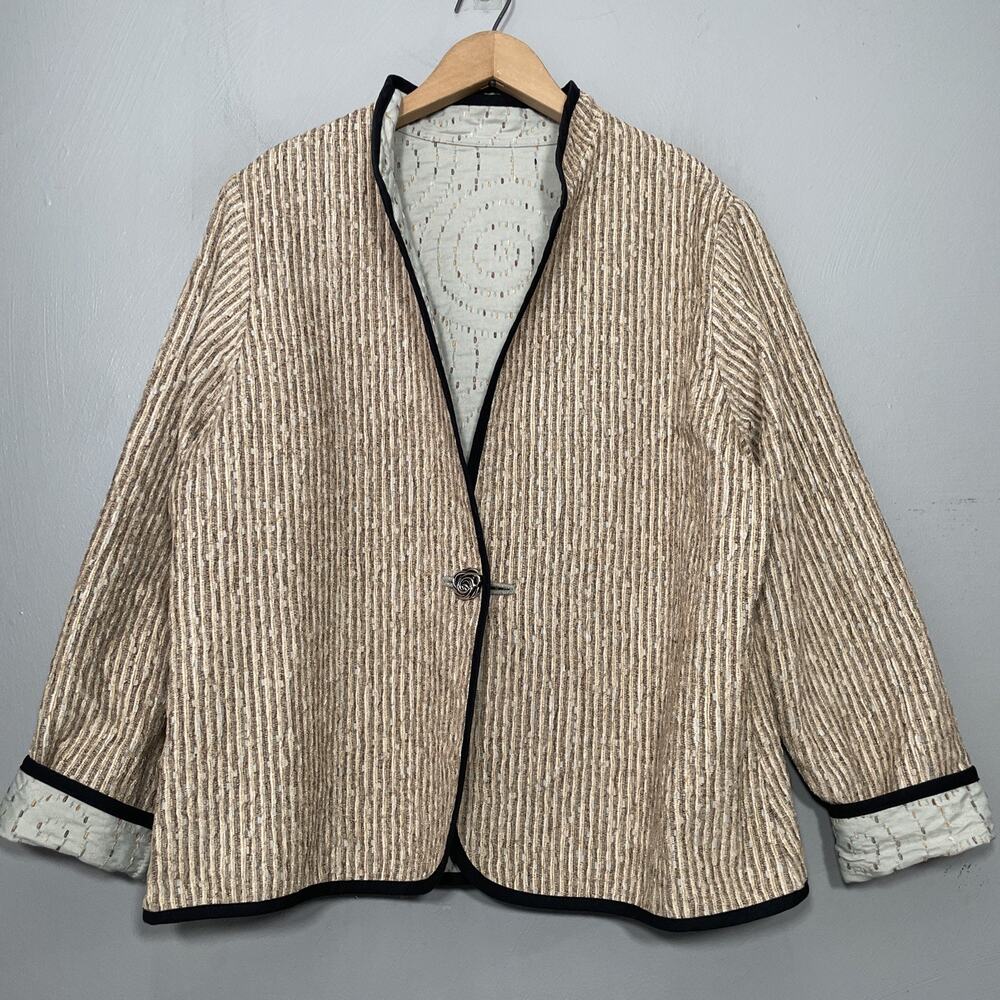 Trimdin Reversible Jacket Size XL Tapestry Woven Artsy Chic Minimalist Grandma